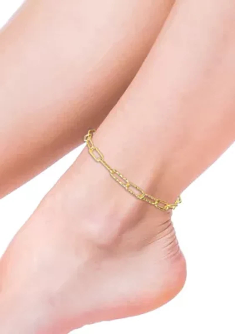 18k Yellow Gold Plated Sterling Silver 5mm Fancy Paperclip Chain Anklet, 9"