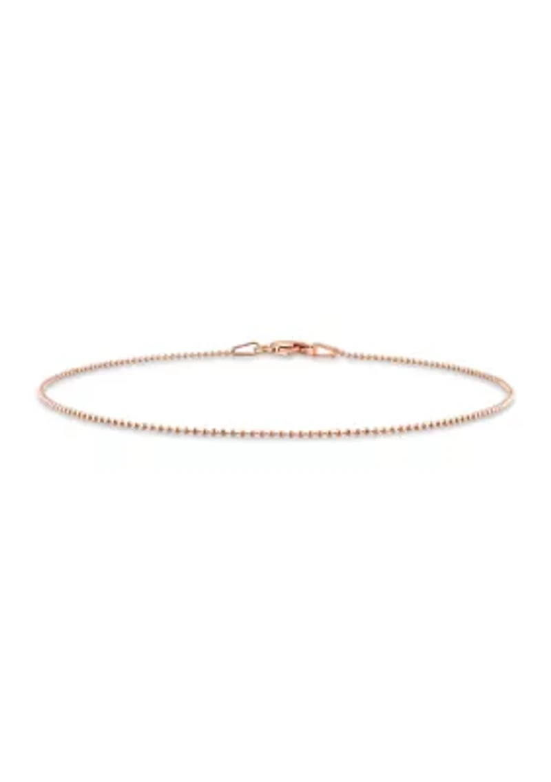 18k Rose Gold Plated Sterling Silver 1mm Ball Chain Anklet, 9"
