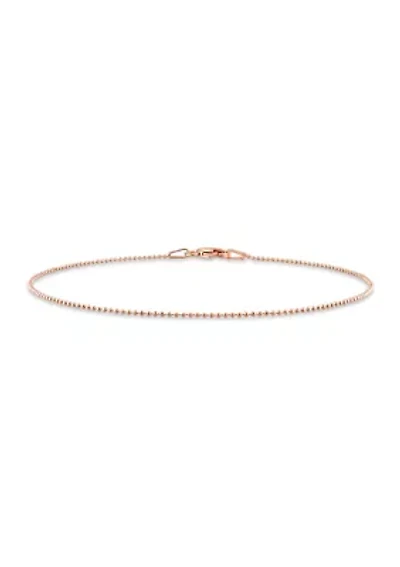 18k Rose Gold Plated Sterling Silver 1mm Ball Chain Anklet, 9"