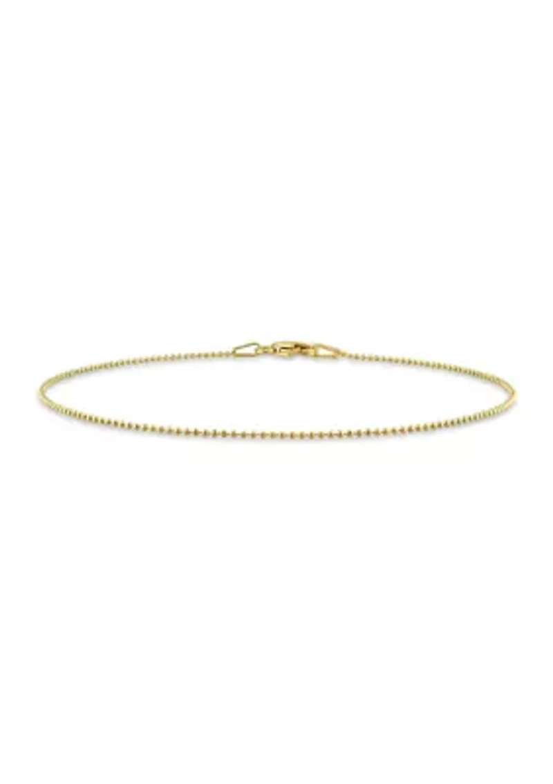 18k Yellow Gold Plated Sterling Silver 1mm Ball Chain Anklet, 9"