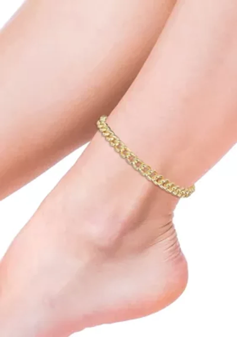 18k Yellow Gold Plated Sterling Silver 6.5mm Curb Link Chain Anklet, 9"