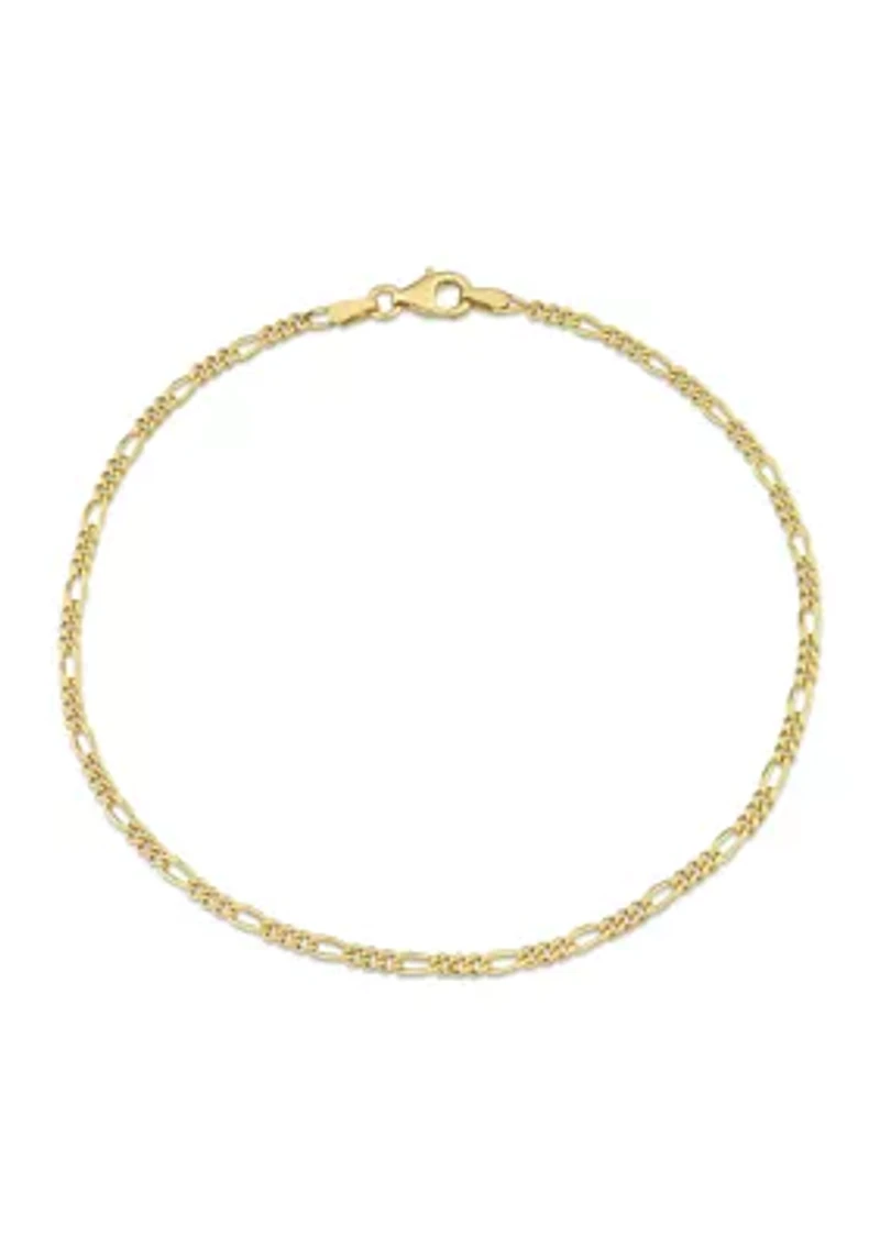 18k Yellow Gold Plated Sterling Silver 2.2mm Figaro Chain Anklet, 9"