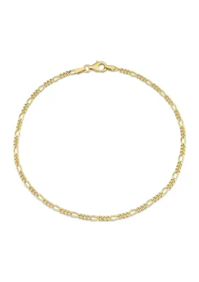 18k Yellow Gold Plated Sterling Silver 2.2mm Figaro Chain Anklet, 9"