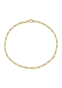 18k Yellow Gold Plated Sterling Silver 2.2mm Figaro Chain Anklet, 9"