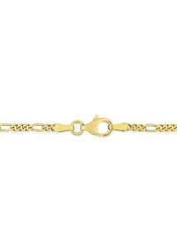 18k Yellow Gold Plated Sterling Silver 2.2mm Figaro Chain Anklet, 9"