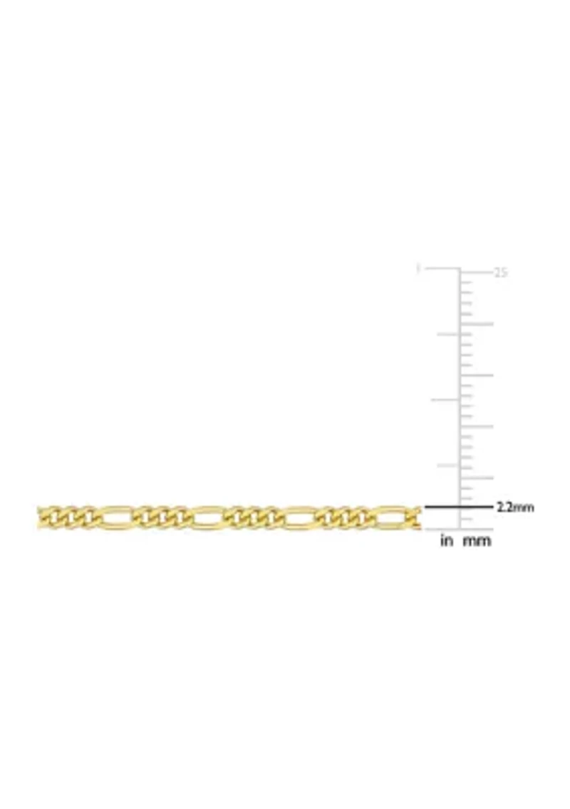 18k Yellow Gold Plated Sterling Silver 2.2mm Figaro Chain Anklet, 9"