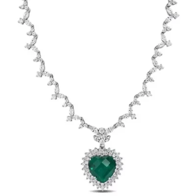 47 ct. t.g.w. Green & White Cubic Zirconia Heart Necklace in Sterling Silver