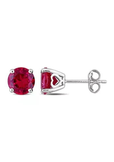 Lab Created Created Ruby Solitaire Stud Earrings in Sterling Silver