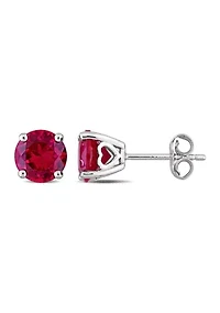 Lab Created Created Ruby Solitaire Stud Earrings in Sterling Silver