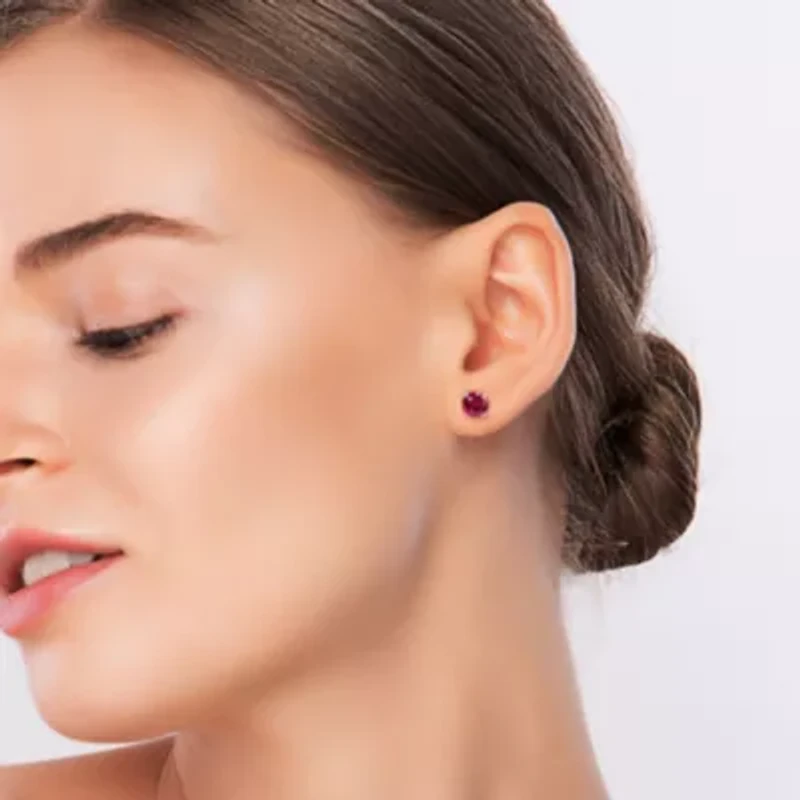 Lab Created Created Ruby Solitaire Stud Earrings in Sterling Silver