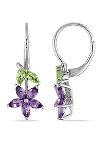 1.84 ct. t.g.w. Amethyst and Peridot Floral Leverback Earrings in Sterling Silver