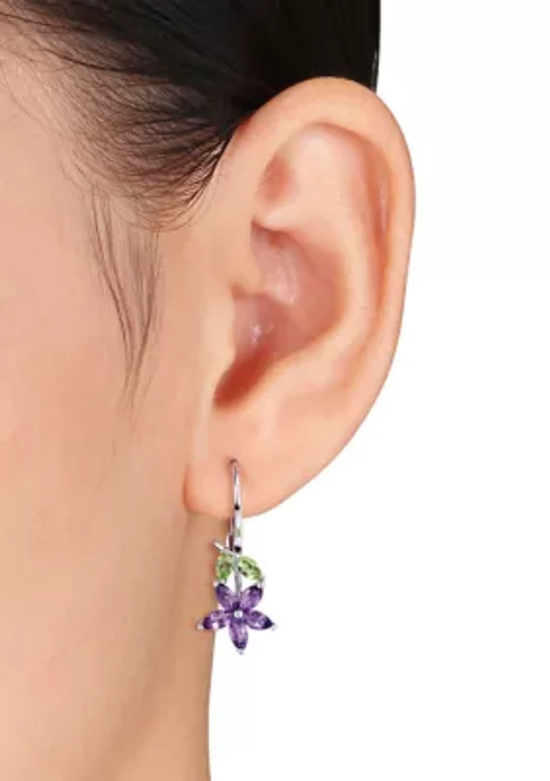 1.84 ct. t.g.w. Amethyst and Peridot Floral Leverback Earrings in Sterling Silver