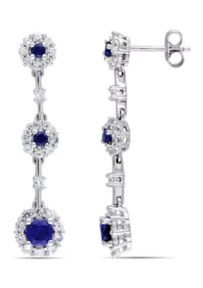 Lab Created 3.72 ct. t.g.w. Created Blue and White Sapphire Dangle Flower Earrings in Sterling Silver