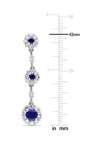 Lab Created 3.72 ct. t.g.w. Created Blue and White Sapphire Dangle Flower Earrings in Sterling Silver