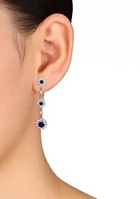 Lab Created 3.72 ct. t.g.w. Created Blue and White Sapphire Dangle Flower Earrings in Sterling Silver