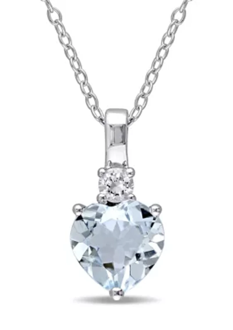 Lab Created Aquamarine and Created White Sapphire Heart Pendant with Chain in Sterling Silver
