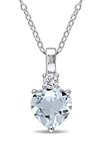 Lab Created Aquamarine and Created White Sapphire Heart Pendant with Chain in Sterling Silver