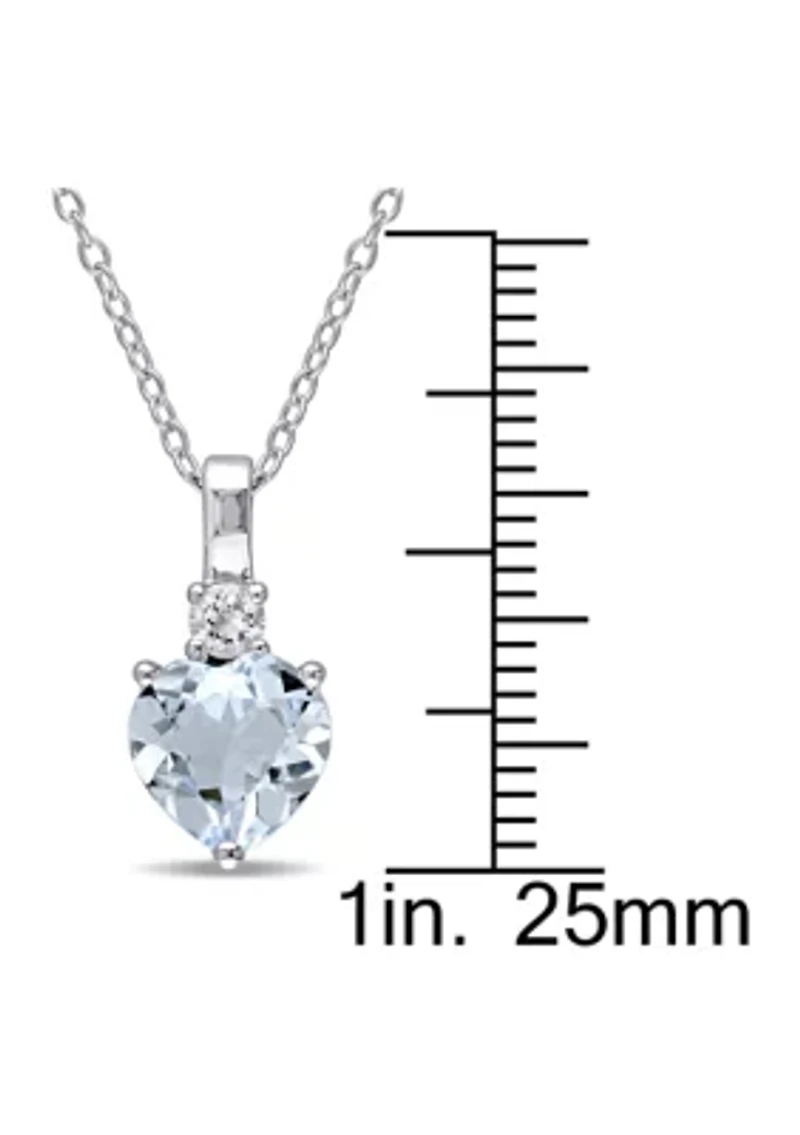 Lab Created Aquamarine and Created White Sapphire Heart Pendant with Chain in Sterling Silver