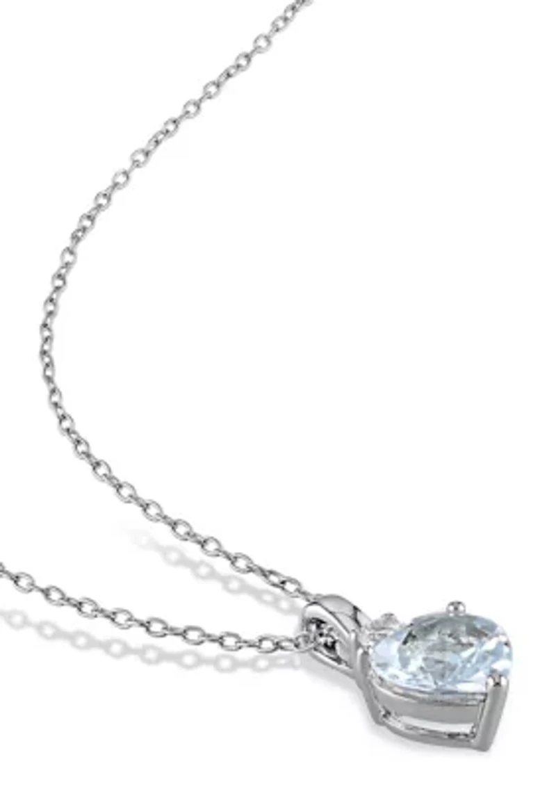 Lab Created Aquamarine and Created White Sapphire Heart Pendant with Chain in Sterling Silver