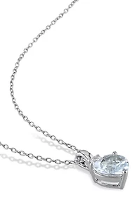Lab Created Aquamarine and Created White Sapphire Heart Pendant with Chain in Sterling Silver