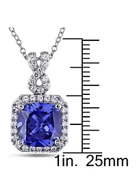 Lab Created 6.42 ct. t.g.w. Cushion Cut Created Tanzanite and Created White Sapphire Halo Pendant with Chain in Sterling Silver