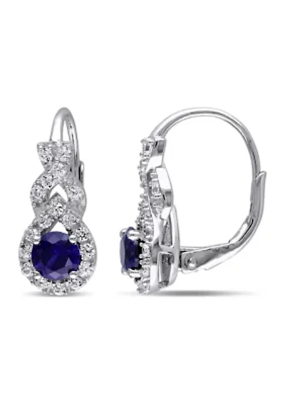 Lab Created Created Blue and White Sapphire Twist Leverback Earrings in Sterling Silver
