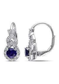 Lab Created Created Blue and White Sapphire Twist Leverback Earrings in Sterling Silver