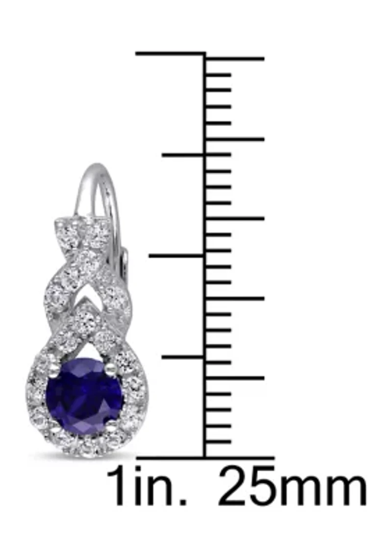 Lab Created Created Blue and White Sapphire Twist Leverback Earrings in Sterling Silver