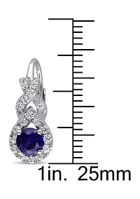 Lab Created Created Blue and White Sapphire Twist Leverback Earrings in Sterling Silver