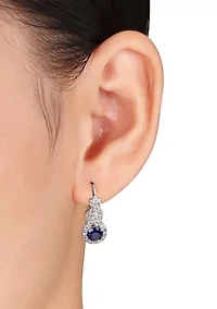 Lab Created Created Blue and White Sapphire Twist Leverback Earrings in Sterling Silver