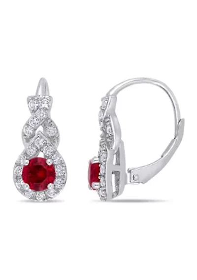 Lab Created Created Ruby and White Sapphire Twist Leverback Earrings in Sterling Silver