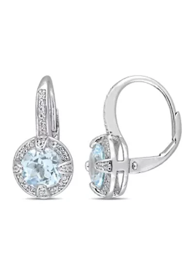 3.57 ct. t.g.w. Sky Blue Topaz and White Sapphire Halo Leverback Earrings in Sterling Silver