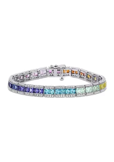 Lab Created 12.54 ct. t.g.w. Multi-Color Square Created Sapphire Tennis Bracelet in Sterling Silver