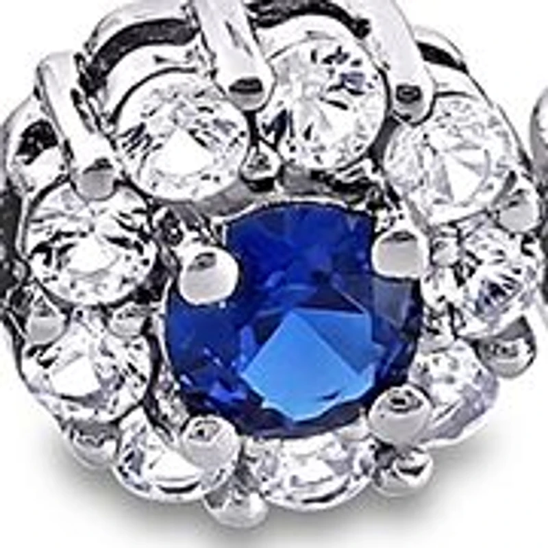 Lab Created 11.28 ct. t.g.w. Created Blue and White Sapphire Halo Tennis Bracelet in Sterling Silver