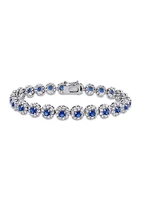 Lab Created 11.28 ct. t.g.w. Created Blue and White Sapphire Halo Tennis Bracelet in Sterling Silver