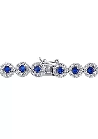 Lab Created 11.28 ct. t.g.w. Created Blue and White Sapphire Halo Tennis Bracelet in Sterling Silver