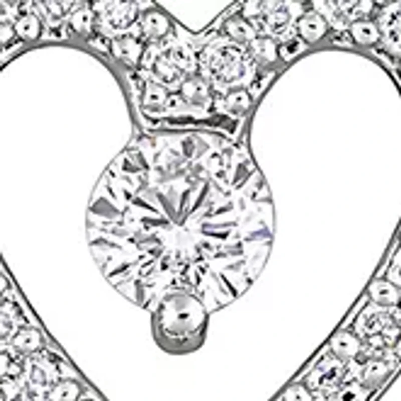 7/8 CT TGW White Topaz and 2/5 CT TW Diamond Heart Earring and Pendant Set in Sterling Silver