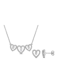 7/8 CT TGW White Topaz and 2/5 CT TW Diamond Heart Earring and Pendant Set in Sterling Silver