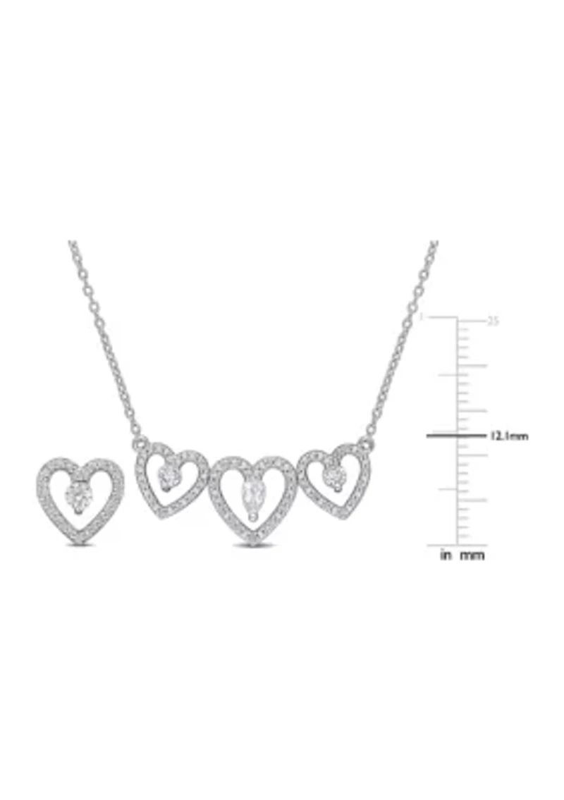 7/8 CT TGW White Topaz and 2/5 CT TW Diamond Heart Earring and Pendant Set in Sterling Silver