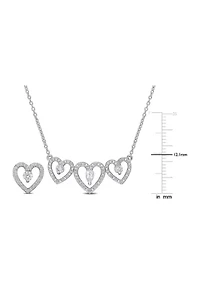 7/8 CT TGW White Topaz and 2/5 CT TW Diamond Heart Earring and Pendant Set in Sterling Silver
