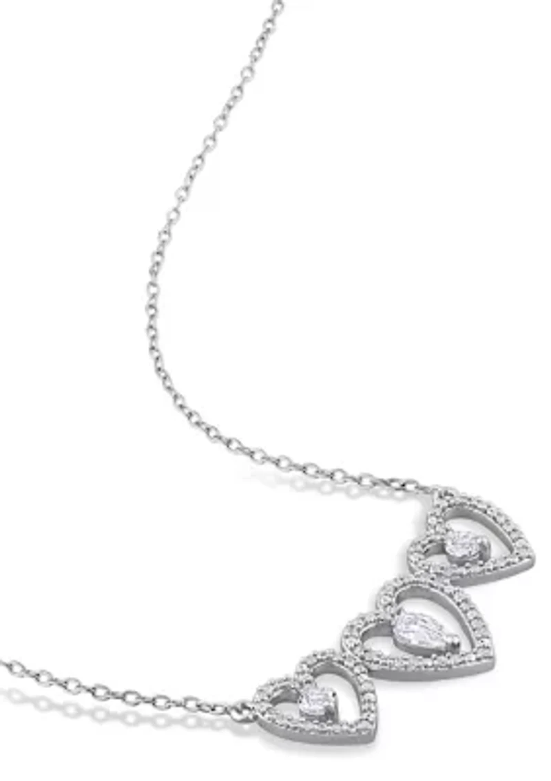 7/8 CT TGW White Topaz and 2/5 CT TW Diamond Heart Earring and Pendant Set in Sterling Silver