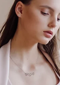 7/8 CT TGW White Topaz and 2/5 CT TW Diamond Heart Earring and Pendant Set in Sterling Silver