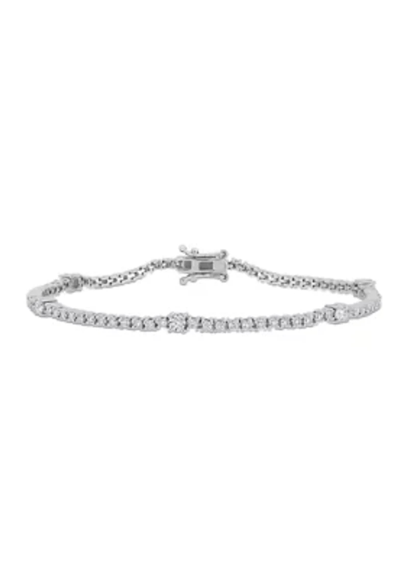 Lab Created 2 CT TGW Created Moissanite Station Bracelet in Sterling Silver