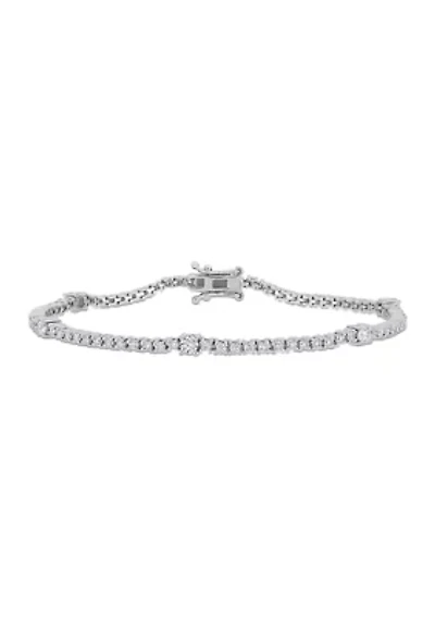 Lab Created 2 CT TGW Created Moissanite Station Bracelet in Sterling Silver