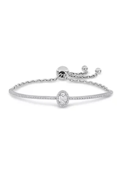 Lab Created 3/4 Ct DEW Created Moissanite Oval Halo Adjustable Bolo Bracelet in Sterling Silver