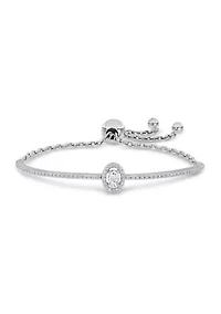 Lab Created 3/4 Ct DEW Created Moissanite Oval Halo Adjustable Bolo Bracelet in Sterling Silver