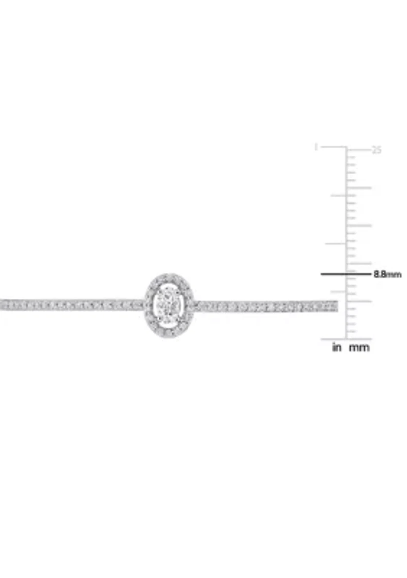 Lab Created 3/4 Ct DEW Created Moissanite Oval Halo Adjustable Bolo Bracelet in Sterling Silver