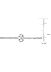 Lab Created 3/4 Ct DEW Created Moissanite Oval Halo Adjustable Bolo Bracelet in Sterling Silver