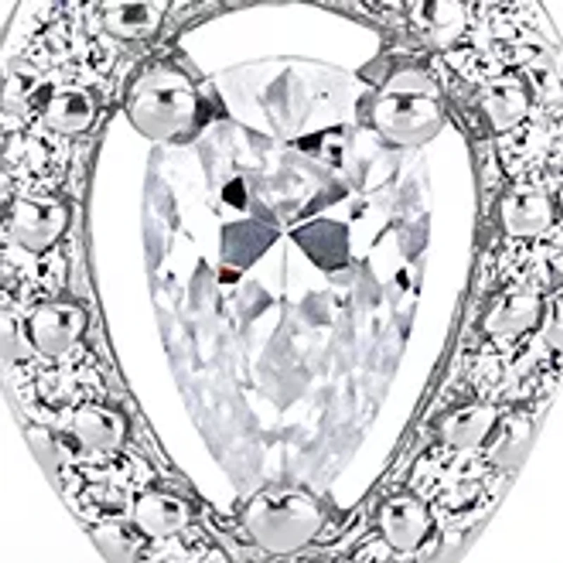 Lab Created 3/4 Ct DEW Created Moissanite Pear Shape Halo Adjustable Bolo Bracelet in Sterling Silver