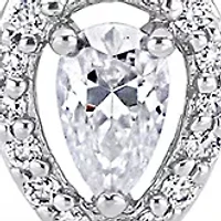 Lab Created 3/4 Ct DEW Created Moissanite Pear Shape Halo Adjustable Bolo Bracelet in Sterling Silver